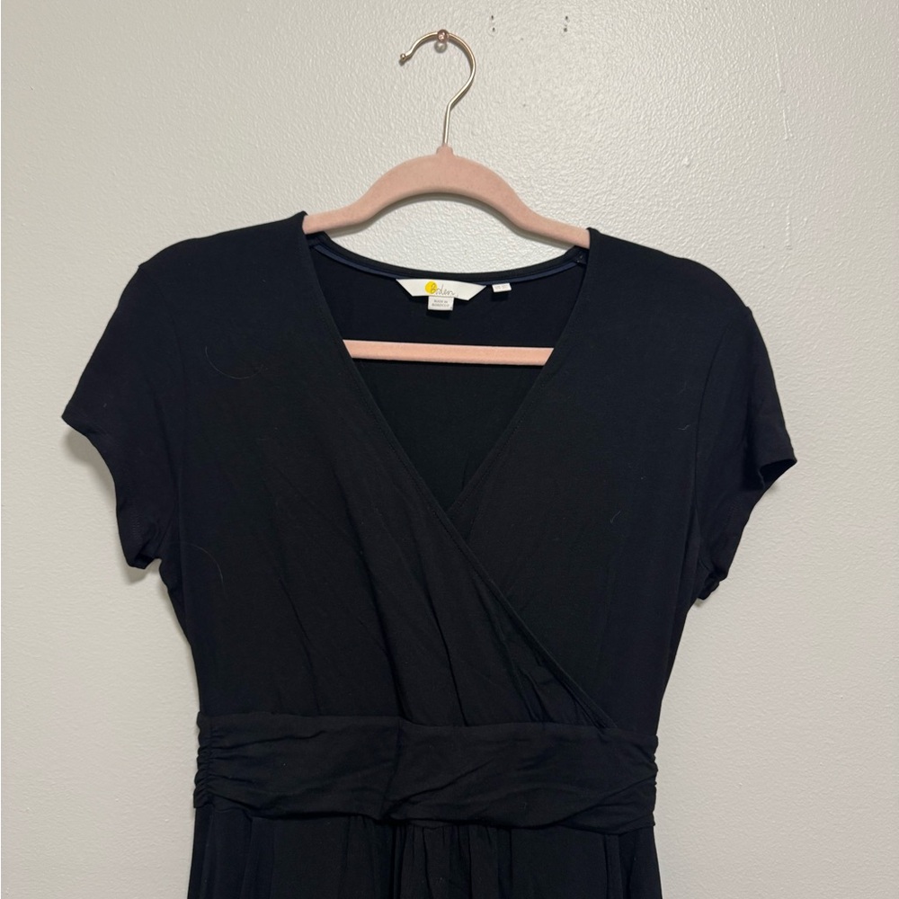 Boden Lola Dress Jersey Faux Wrap Knee Length Pockets Pleated Black - Picture 3 of 8